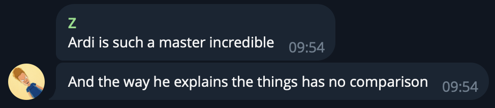 Screenshot of Z's message on Telegram, Sep 22, 2026