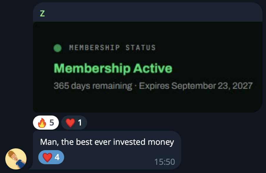 Screenshot of Z's message on Telegram, Sep 23, 2026